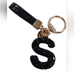 Black Lucky Rhinestone ' S ' Bling Keychain, NEW